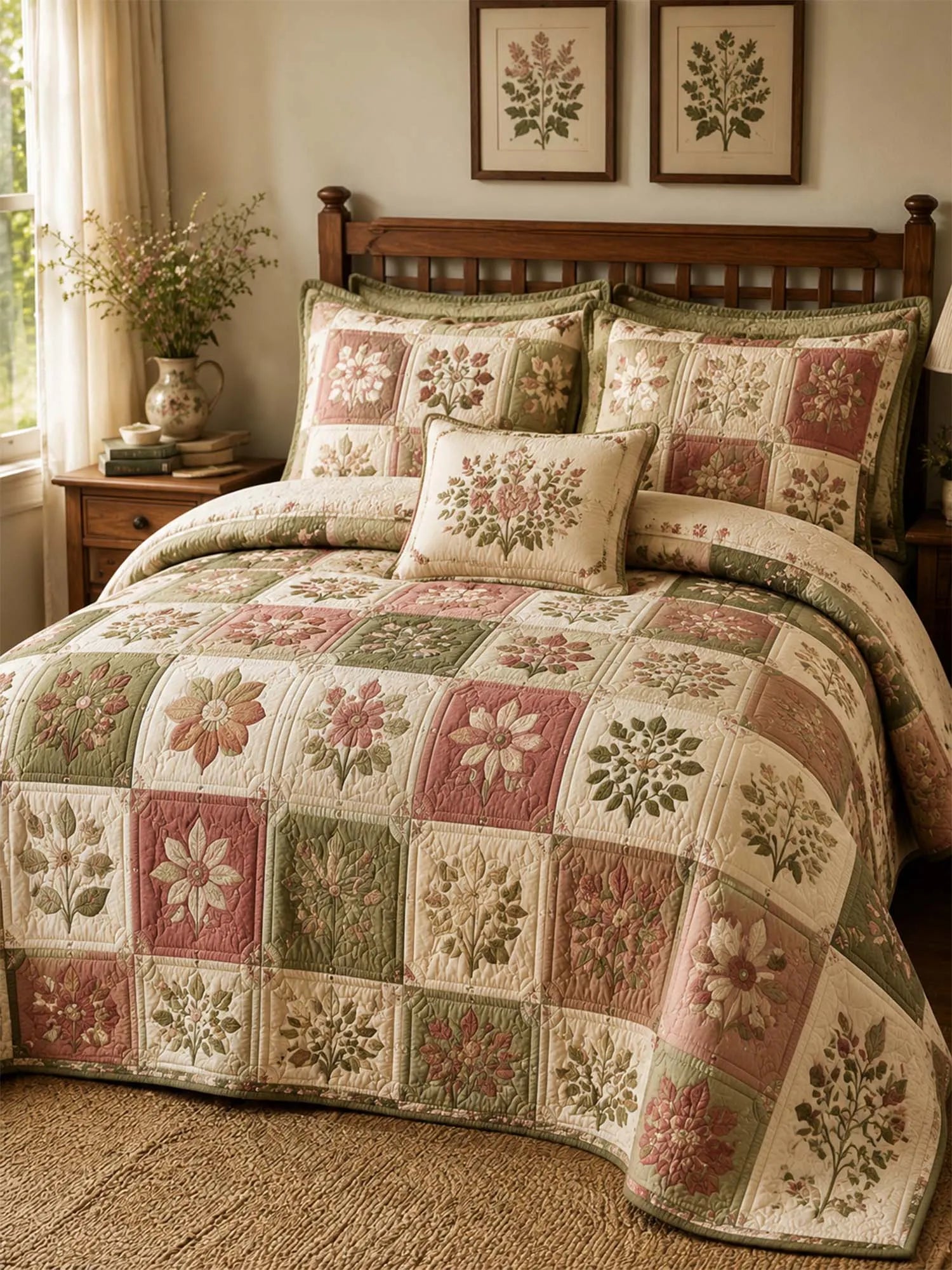 Cottagecore Floral 3-Piece Quilted Bedding Set