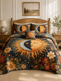 Celestial Sunflower Moonlight Quilted 3-Piece Bedding Set
