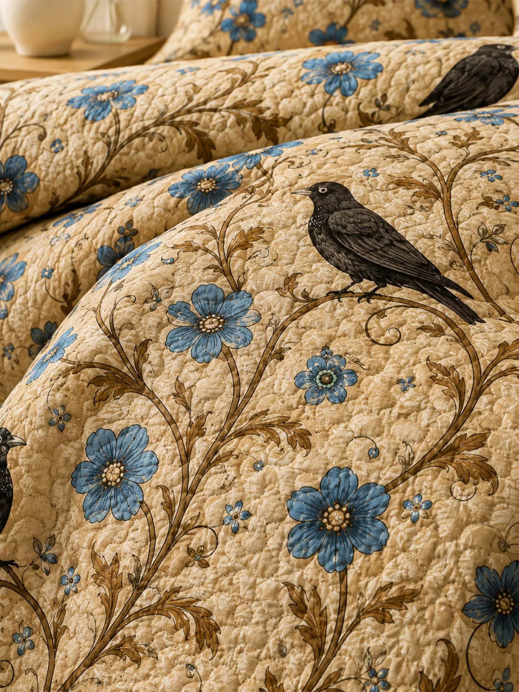 Raven Blue Wildflower Garden Quilted 3-Piece Bedding Set