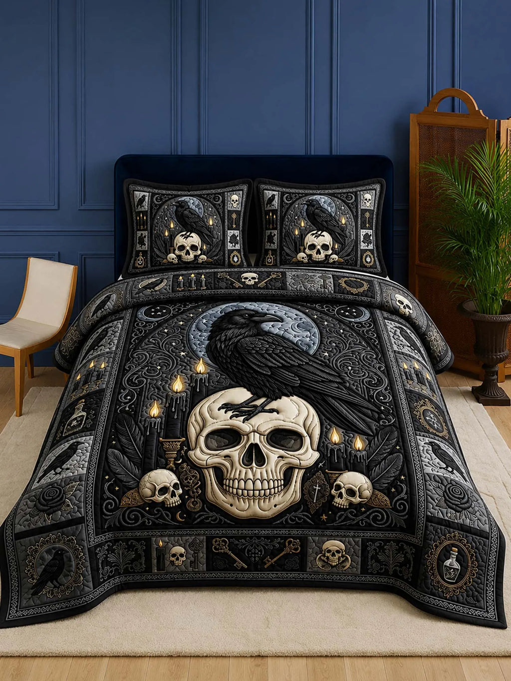 Raven Midnight Relic Quilted 3-Piece Bedding Set