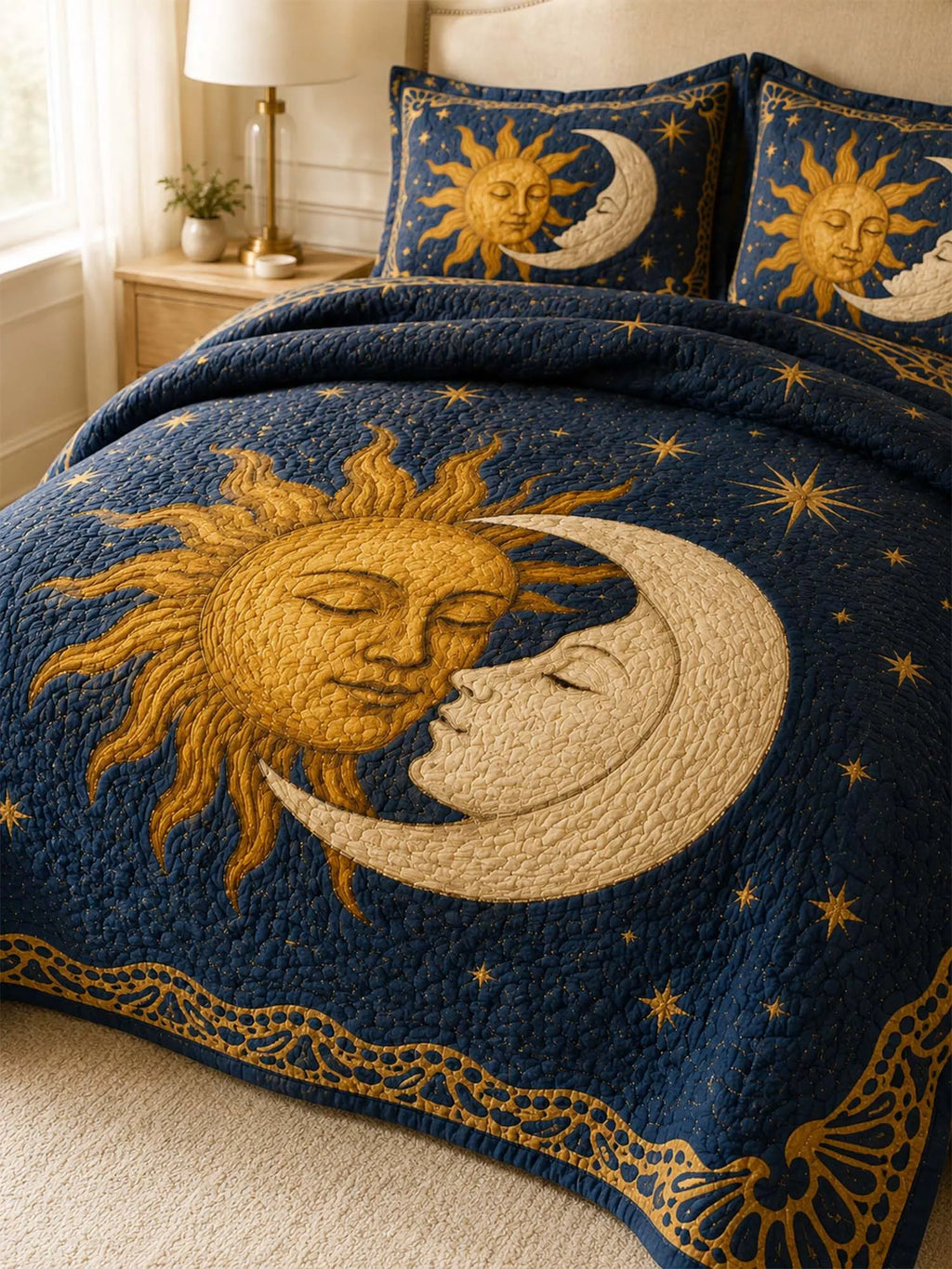 Celestial Sun Moon Mystic Garden Quilted 3-Piece Bedding Set