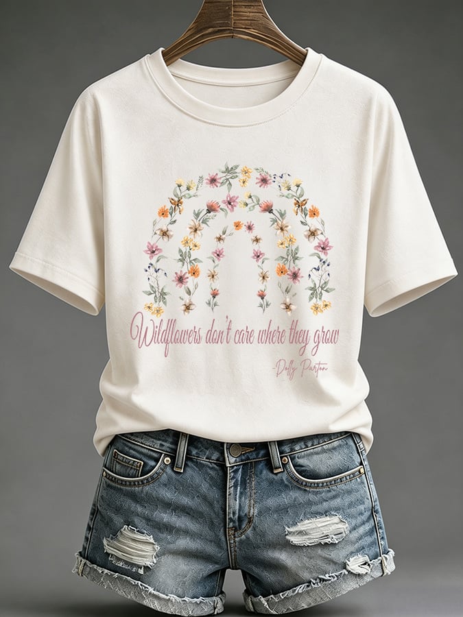 Retro Wildflowers Don't Care Where They Grow Print T-Shirt