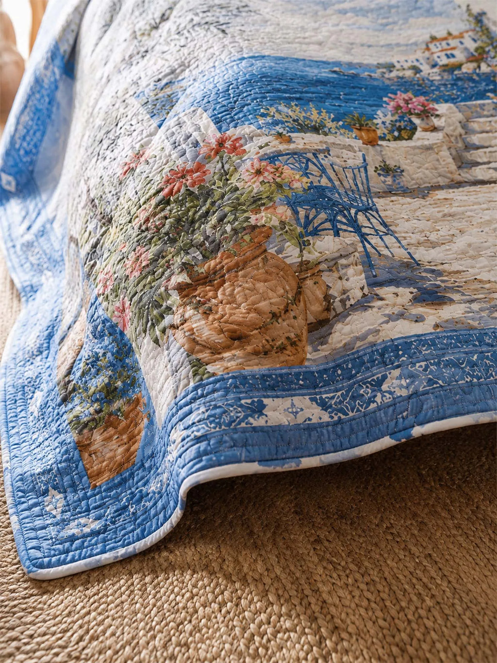 Mediterranean Garden Quilted 3-Piece Bedding Set – Luxury Quilted Bedding with Matching Pillow Shams