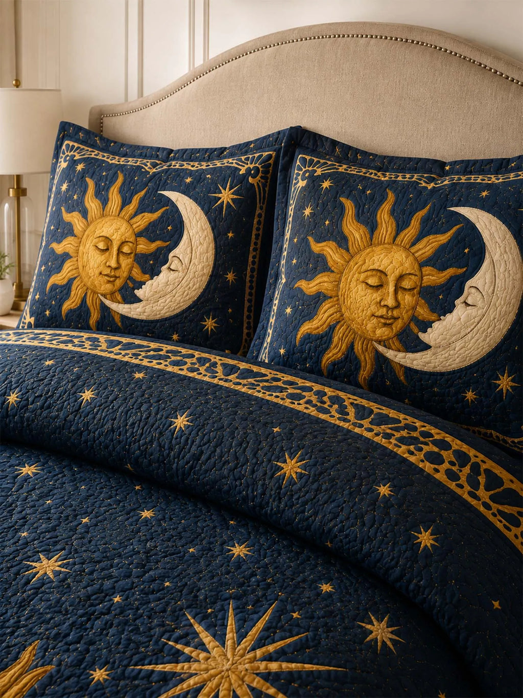 Celestial Sun Moon Mystic Garden Quilted 3-Piece Bedding Set