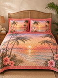 Tropical Sunset Palm Tree 3-Piece  Quilted Bedding Set