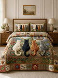 Woodland Cat Garden Quilted 3-Piece Bedding Set