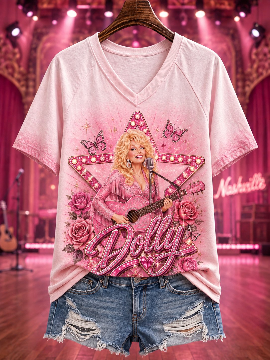 Women's Printed T‐shirt, Tribute to Country Music Legend Dolly Parton