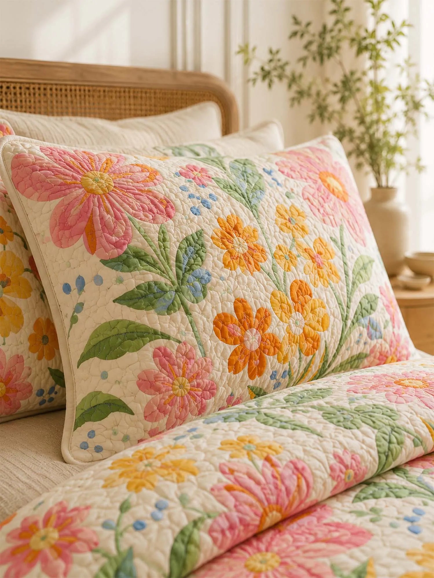 Colorful Wildflower Meadow Quilted 3-Piece Bedding Set