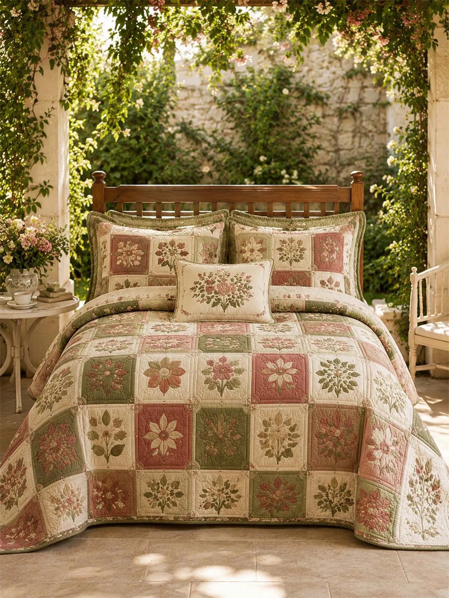 Cottagecore Floral 3-Piece Quilted Bedding Set