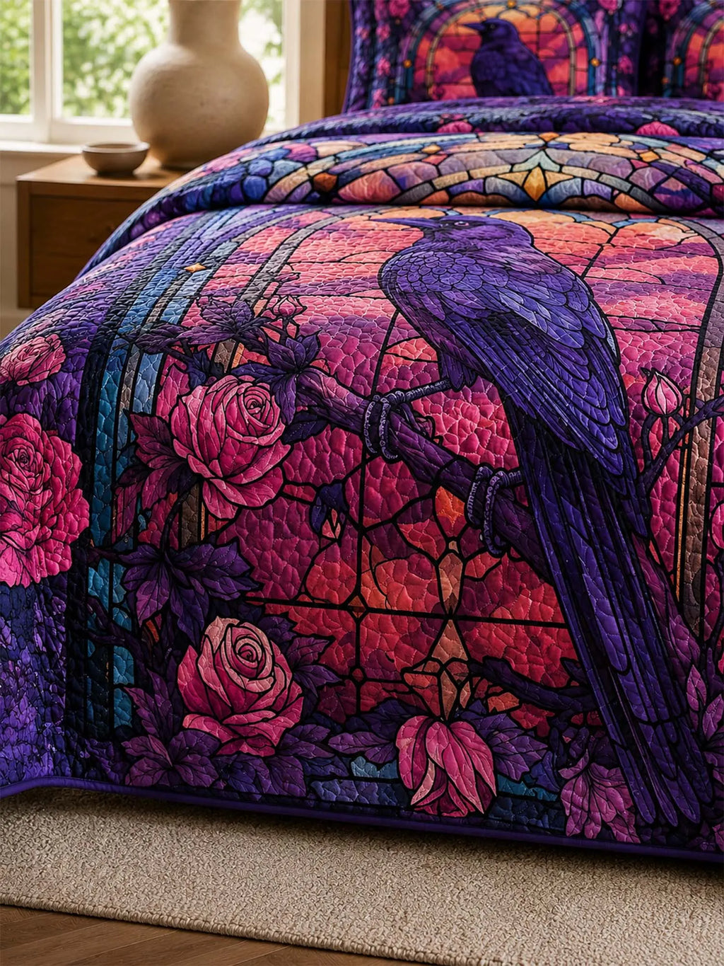 Raven Roseglass Garden Quilted 3-Piece Bedding Set