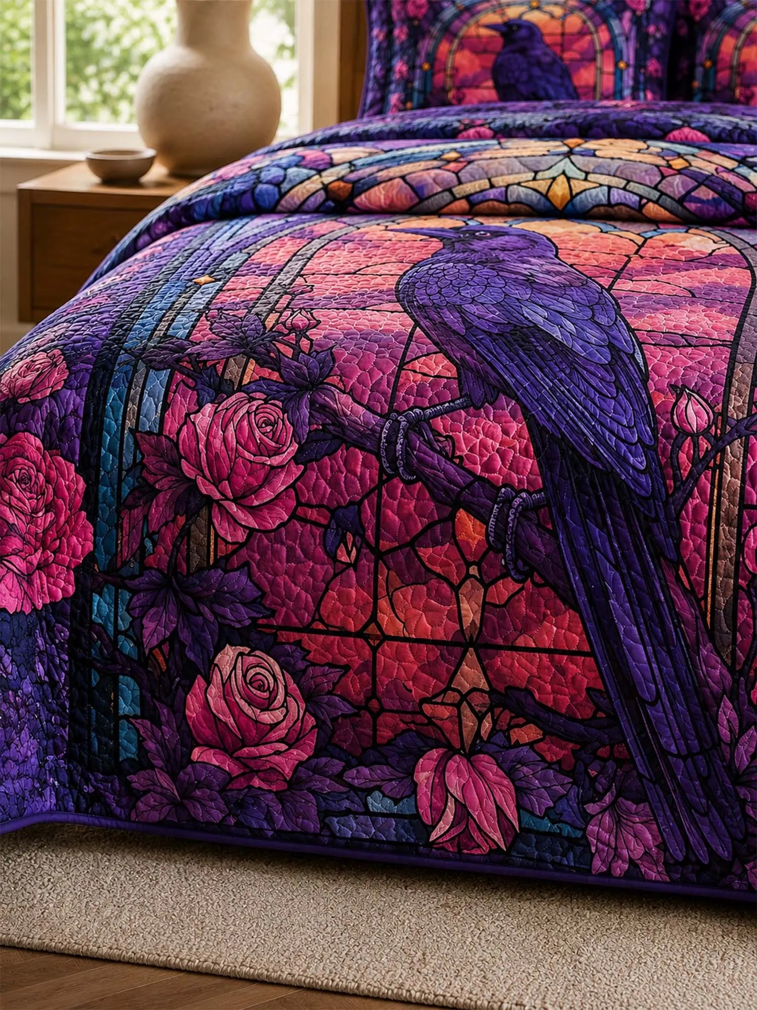 Raven Roseglass Garden Quilted 3-Piece Bedding Set