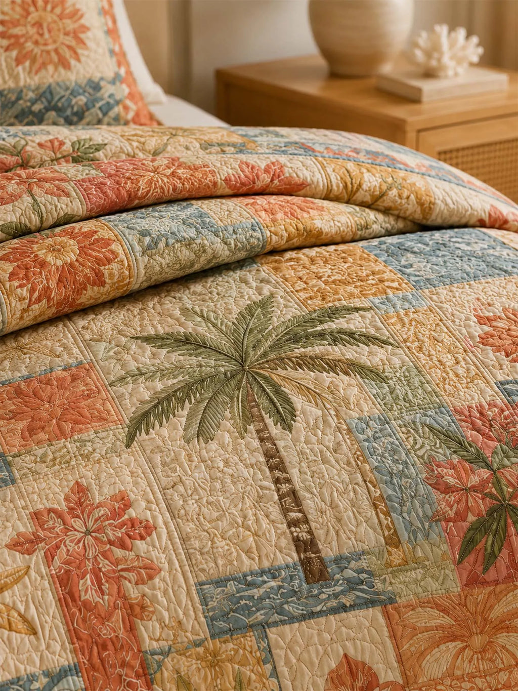 Tropical Botanical Quilted 3-Piece Bedding Set – Luxury Quilted Bedding with Matching Pillow Shams