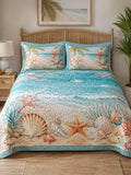 Seashells and Starfish on the Shore 3-Piece  Quilted Bedding Set