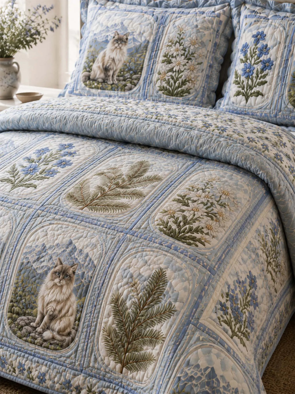 Alpine Mountain Cat Quilted 3-Piece Bedding Set