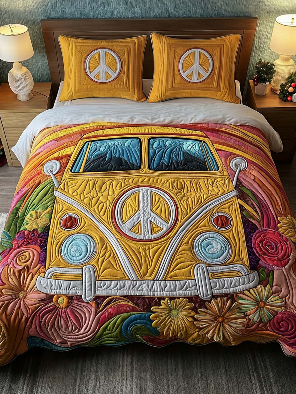 Hippie Van Peace 3- Piece Quilted Bedding Set