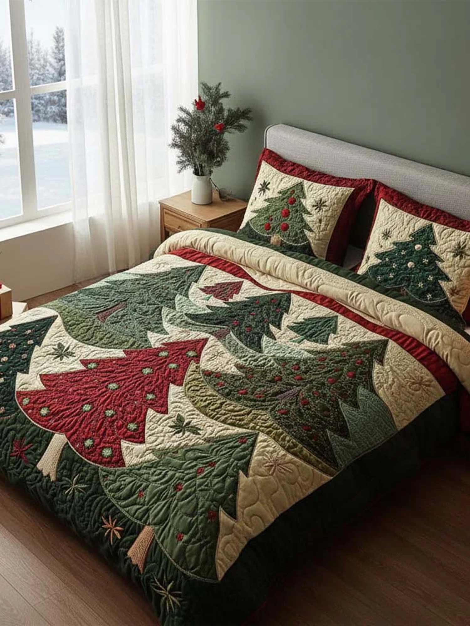 Forest Of Joy 3-Piece  Quilted Bedding Set