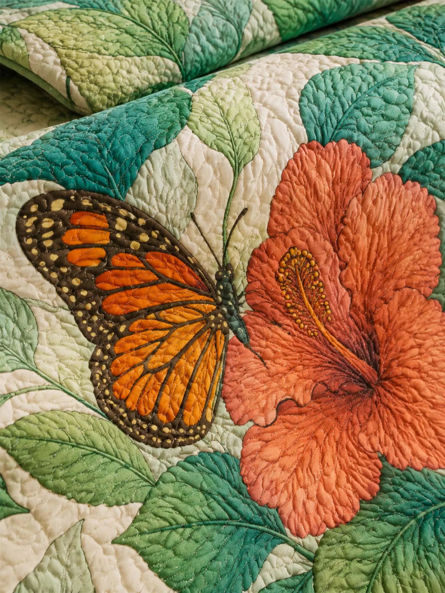 Monarch Butterfly Floral Garden Quilted 3-Piece Bedding Set