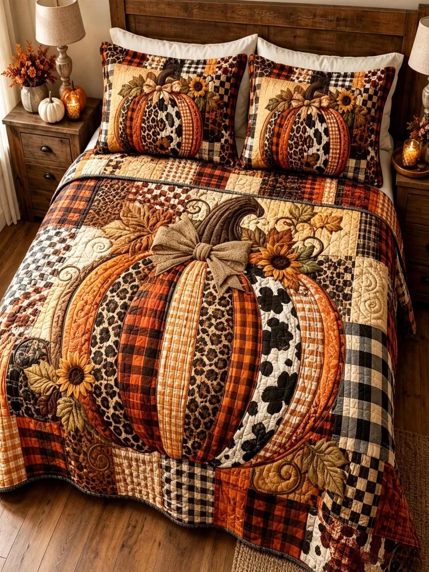 Patchwork Pumpkin 3‐Piece Quilted Bedding Set