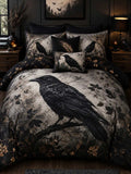 Vintage Forest Raven 3‐Piece Quilted Bedding Set