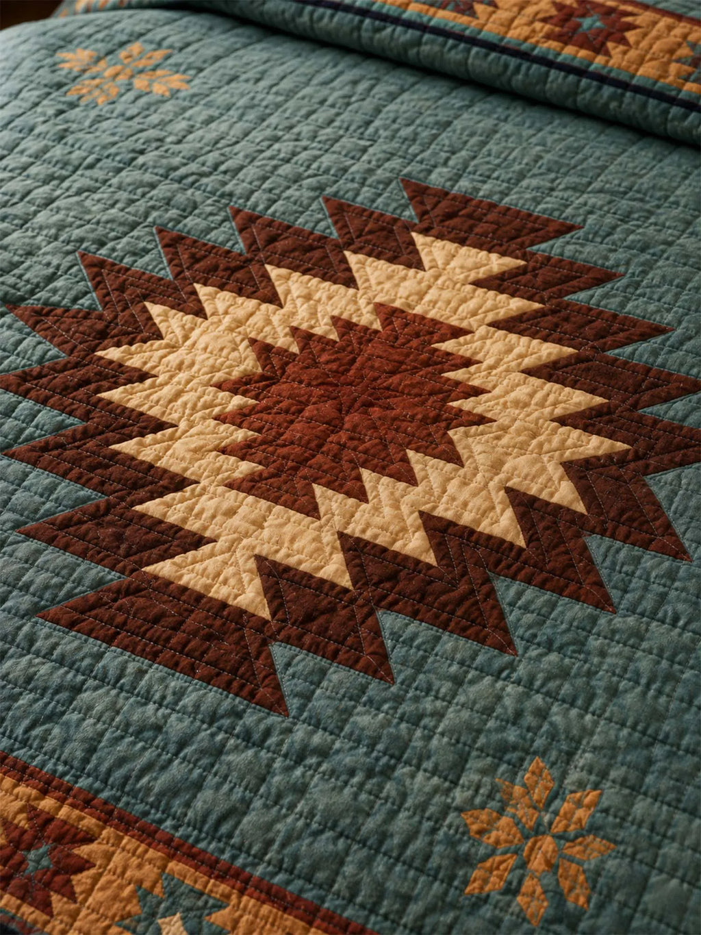 Desert Aztec Star Quilted 3-Piece Bedding Set – Rustic Southwestern Quilted Bedding with Matching Pillow Shams