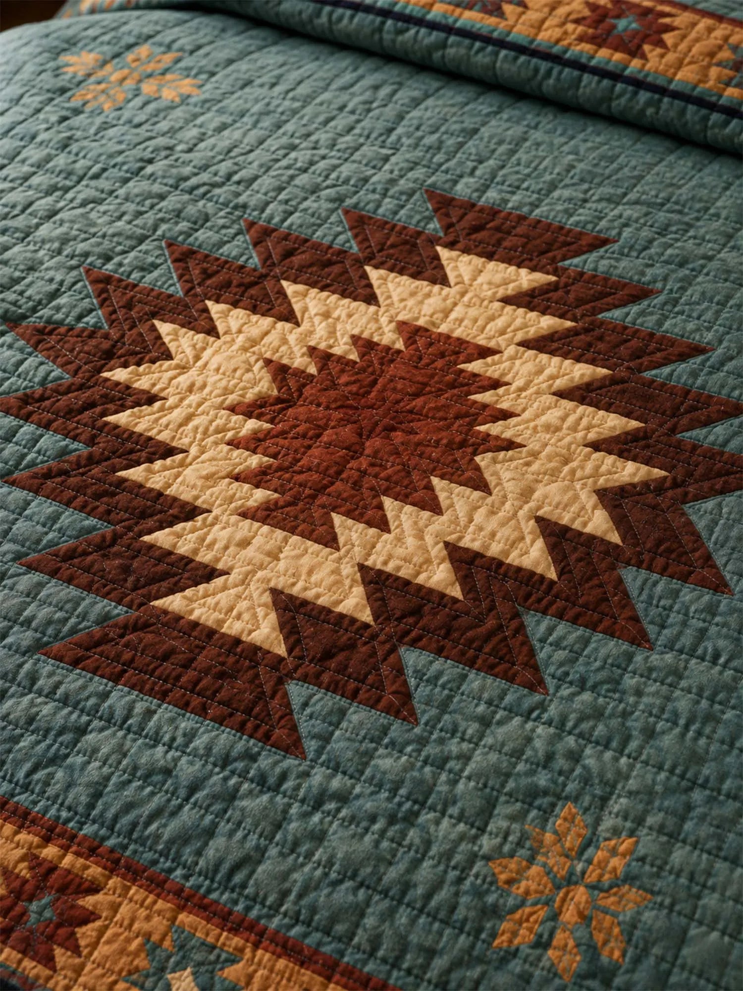 Desert Aztec Star Quilted 3-Piece Bedding Set – Rustic Southwestern Quilted Bedding with Matching Pillow Shams