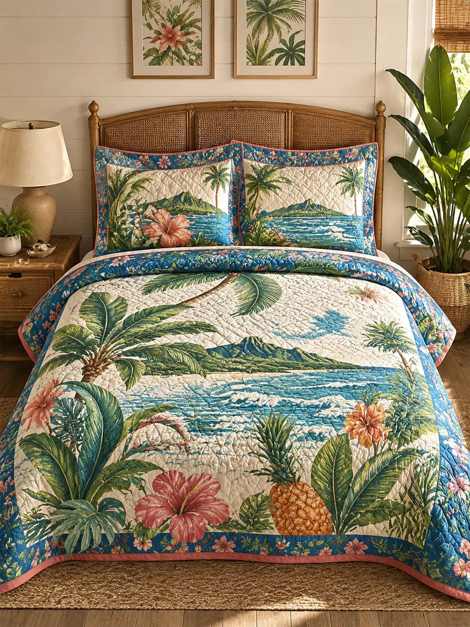 Hawaiian Coastal 3-Piece Quilted Bedding Set