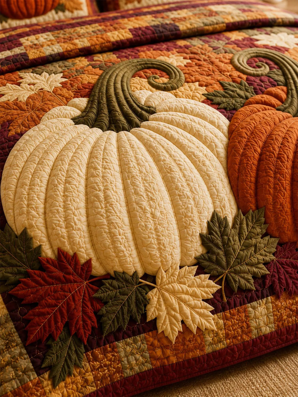 Pumpkin Harvest Quilted 3-Piece Bedding Set