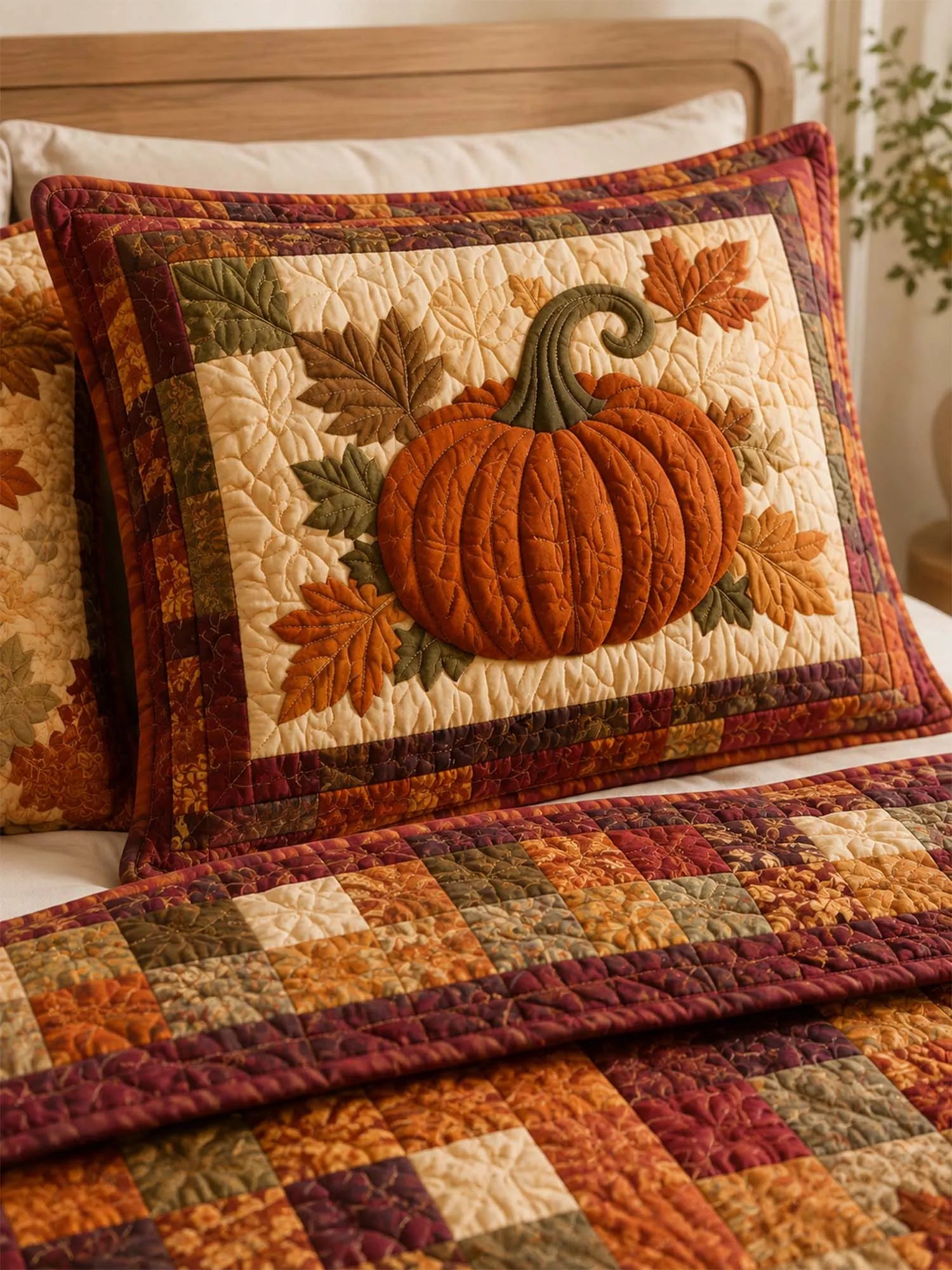 Pumpkin Harvest Quilted 3-Piece Bedding Set
