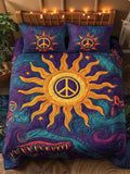 Hippie Peace Flower 3- Piece Quilted Bedding Set