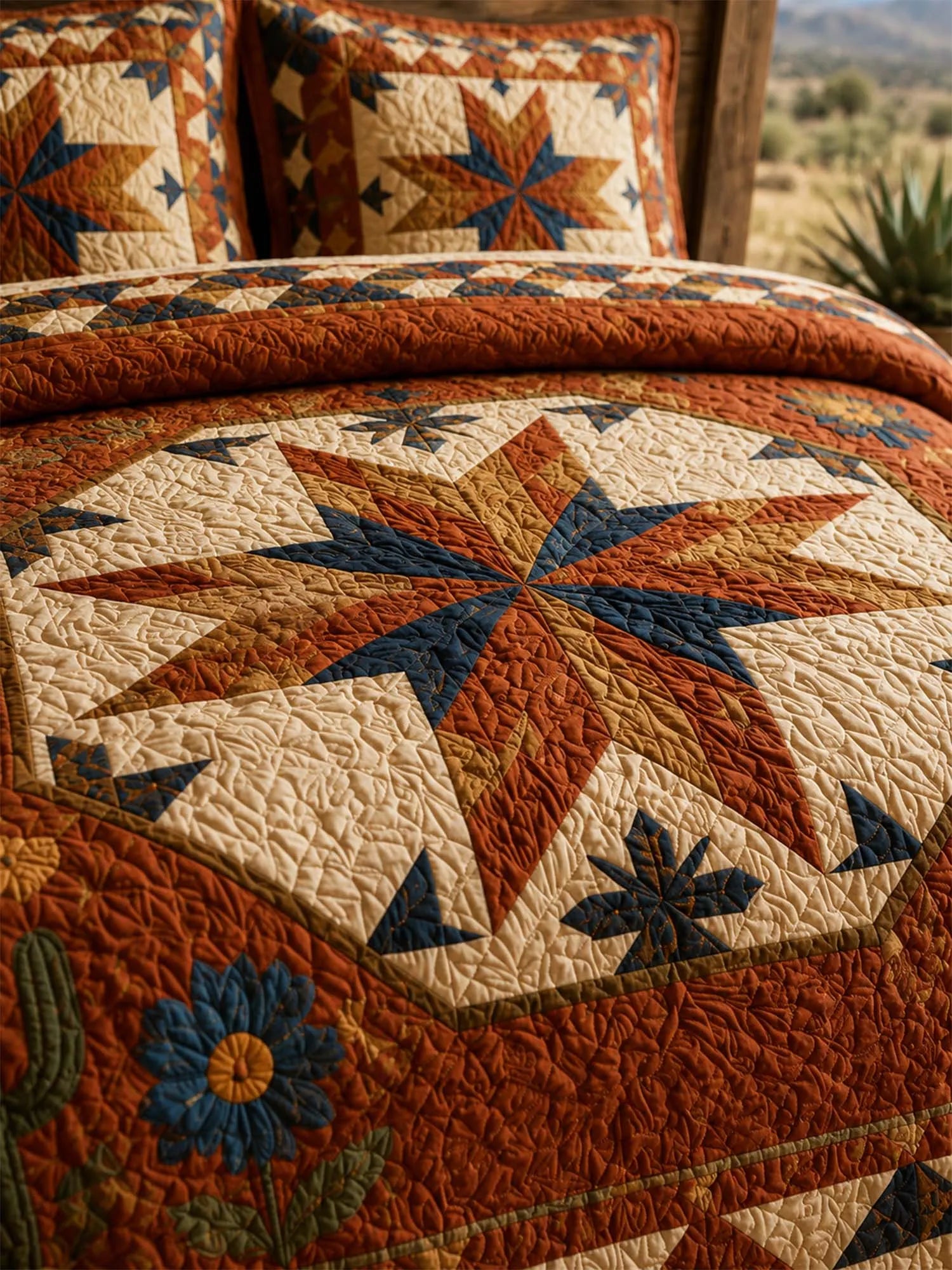 Western Star Patchwork Quilted 3-Piece Bedding Set – Classic Americana Quilted Bedding with Matching Pillow Shams