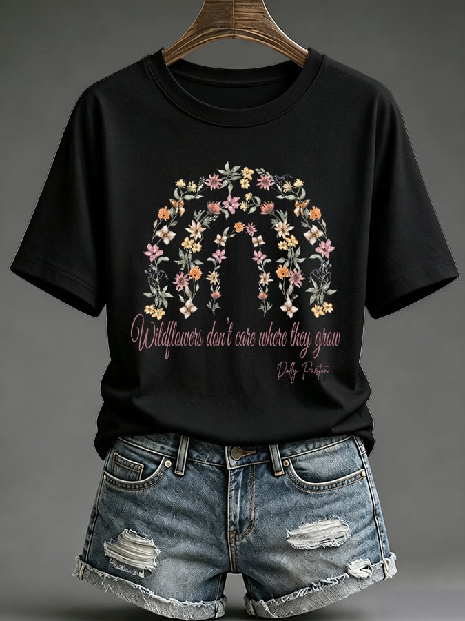 Retro Wildflowers Don't Care Where They Grow Print T-Shirt