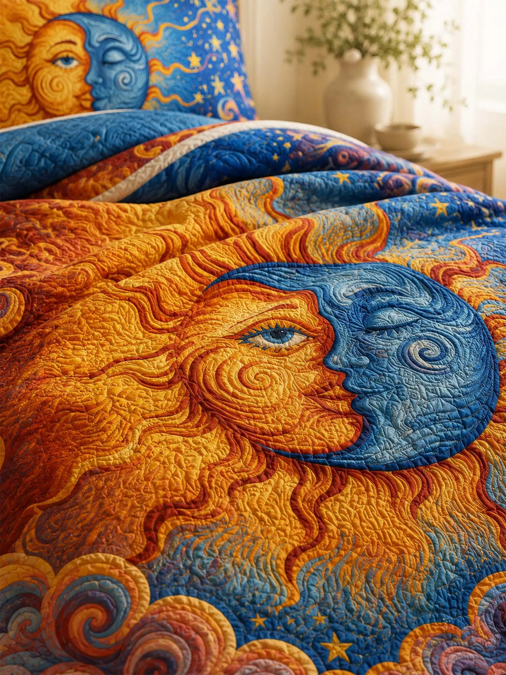 Sun Moon Celestial Dream Quilted 3-Piece Bedding Set