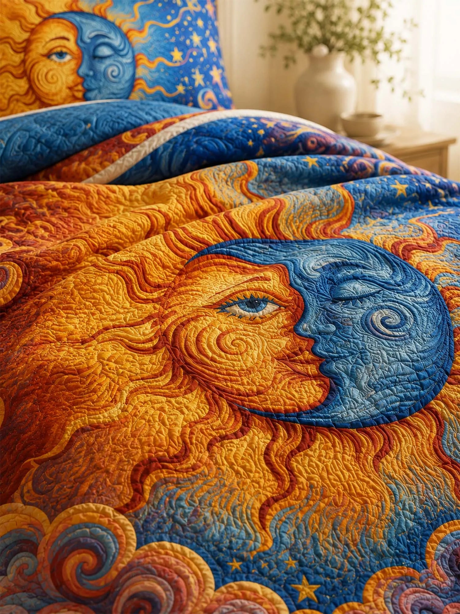 Sun Moon Celestial Dream Quilted 3-Piece Bedding Set