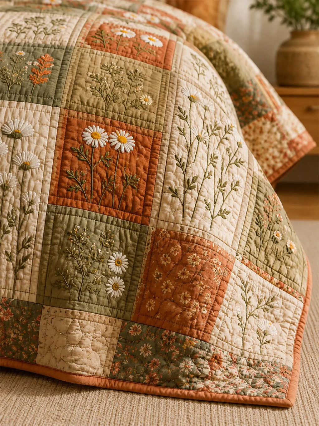 Daisy Cottage Garden Quilted 3-Piece Bedding Set