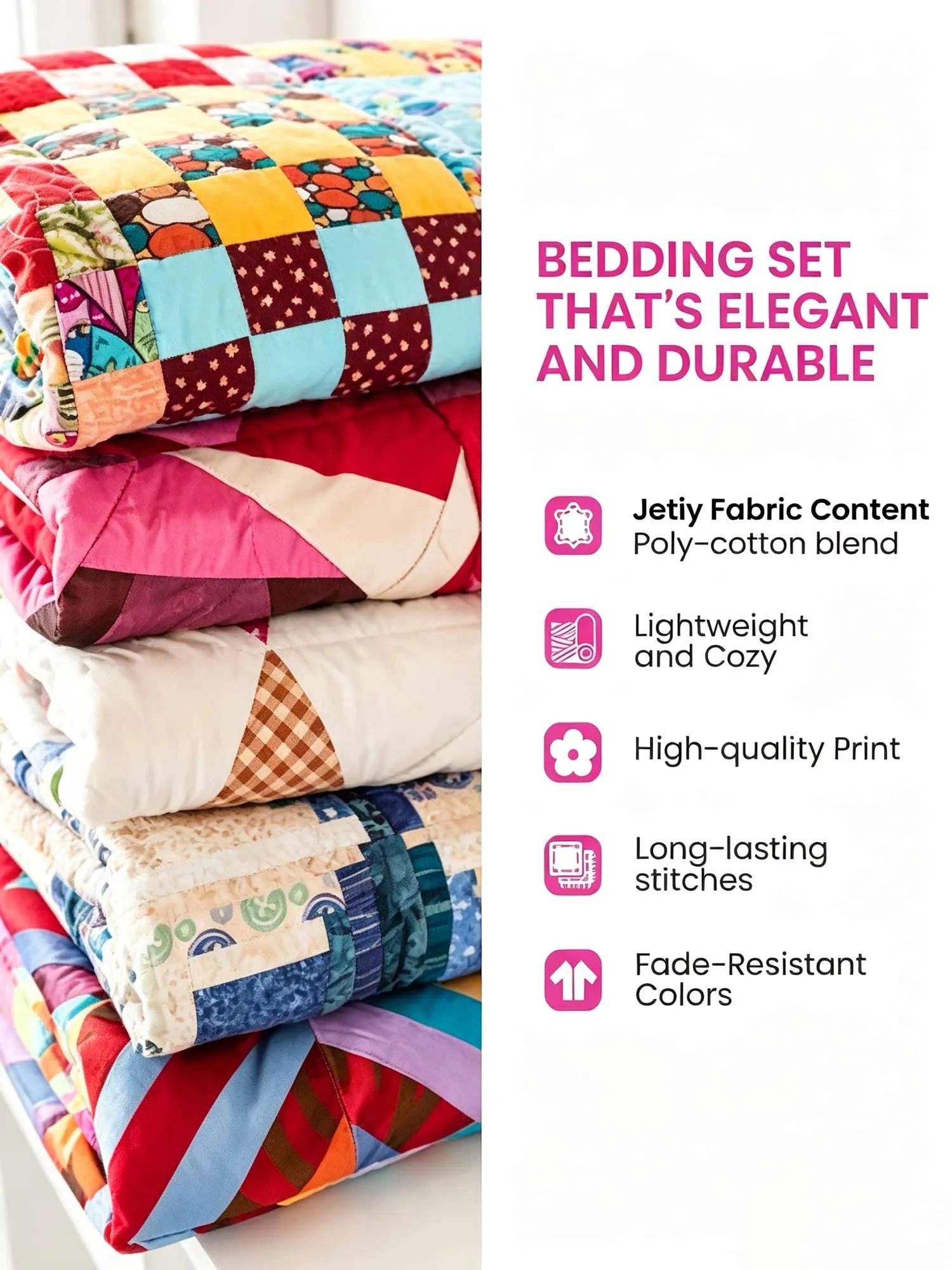Blue Hydrangea Garden Patchwork 3-Piece Quilted Bedding Set