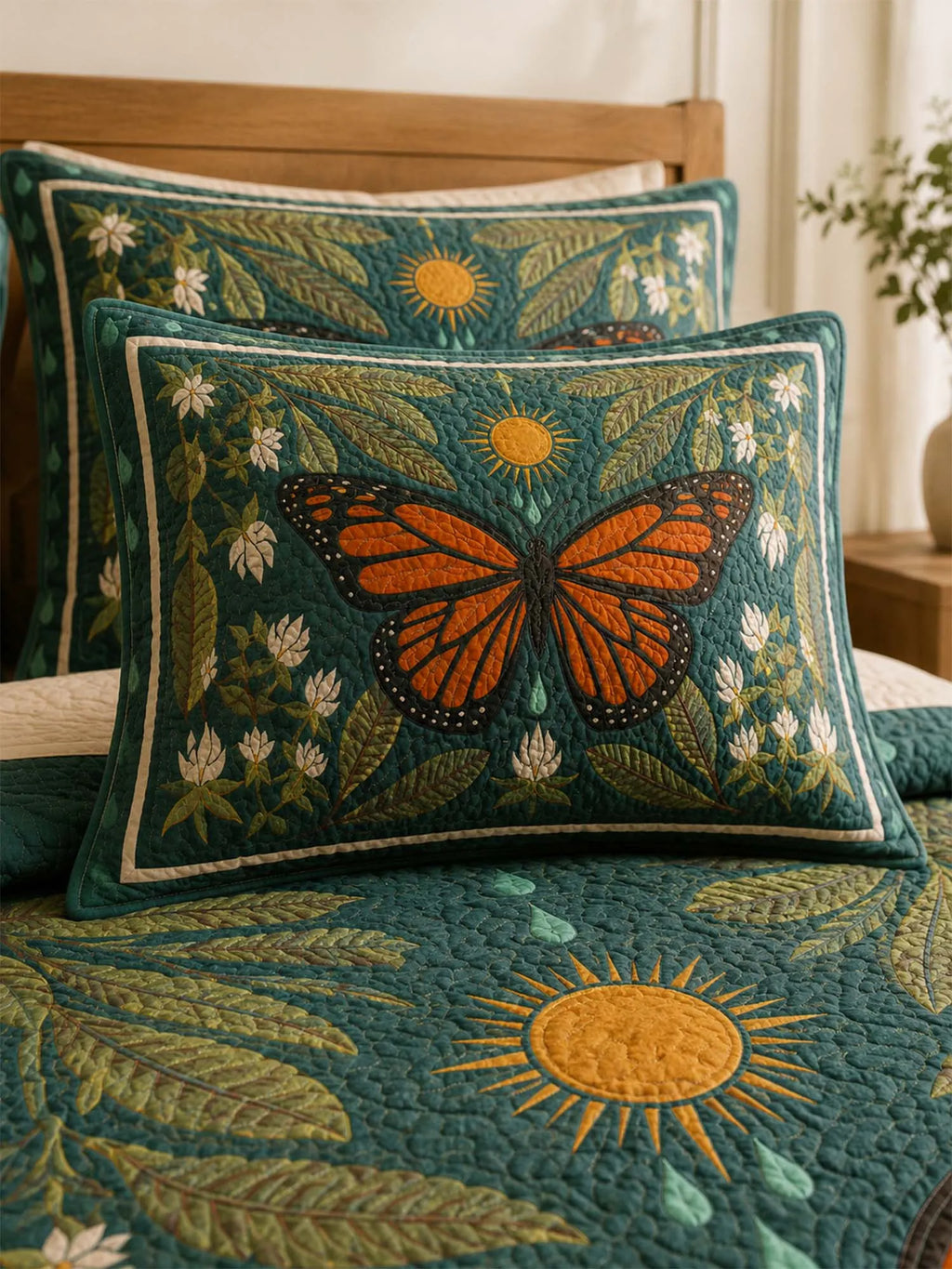 Monarch Butterfly Botanical Garden Quilted 3-Piece Bedding Set