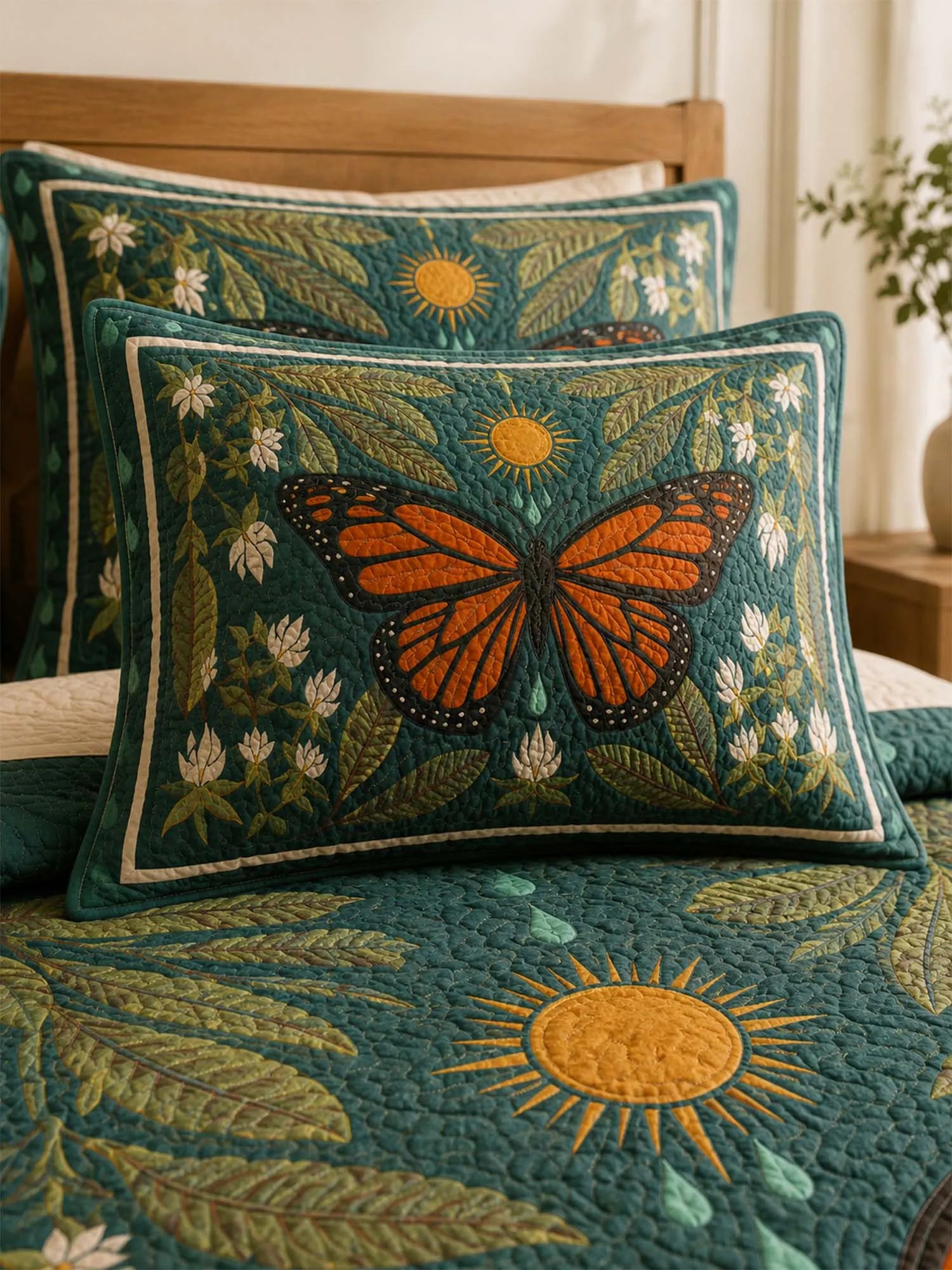 Monarch Butterfly Botanical Garden Quilted 3-Piece Bedding Set