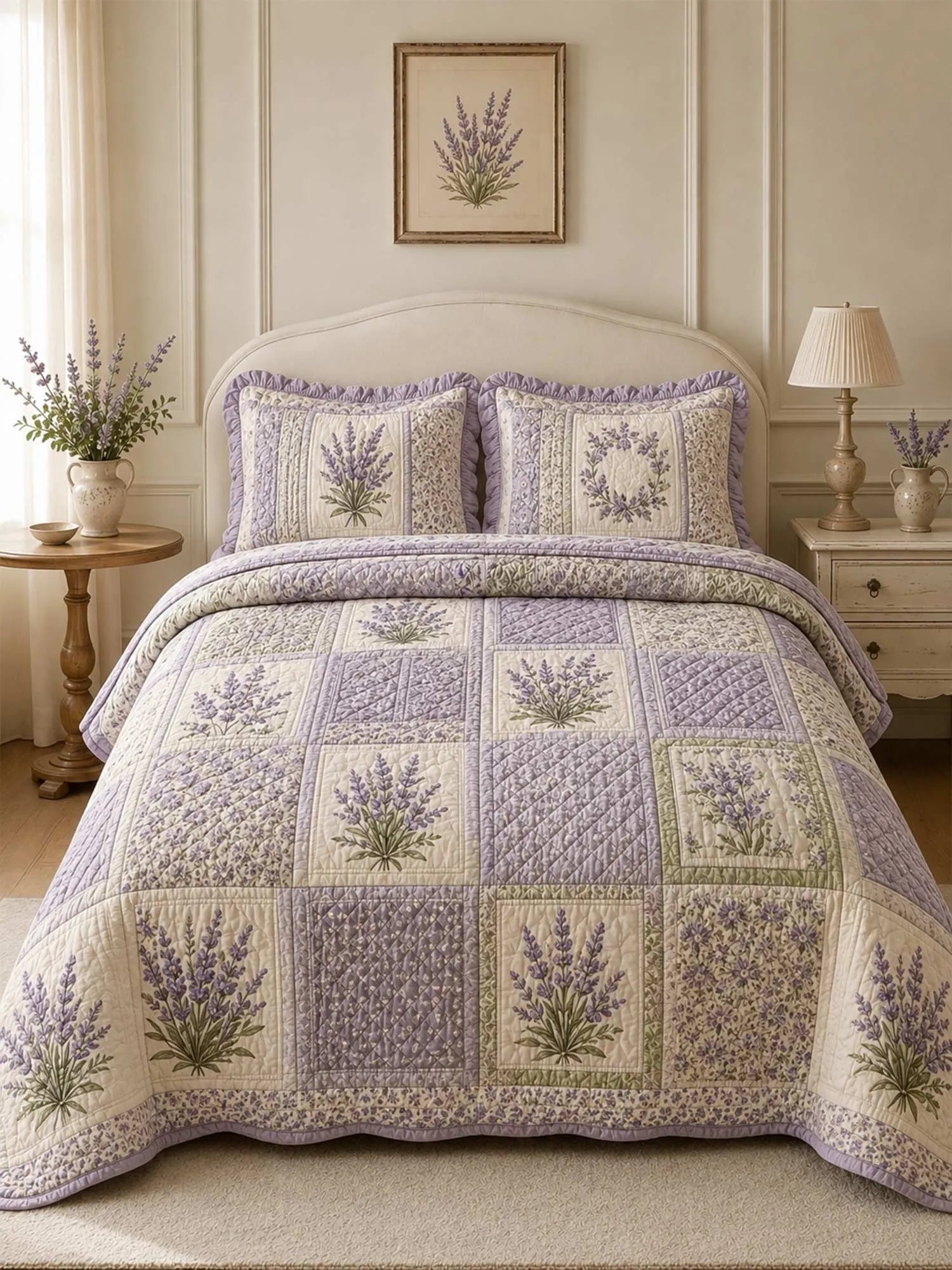 Lavender Fields Patchwork 3-Piece Quilted Bedding Set