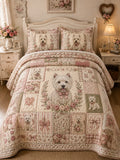 Patchwork Westie Cottage Rose 3‐Piece Quilted Bedding Set
