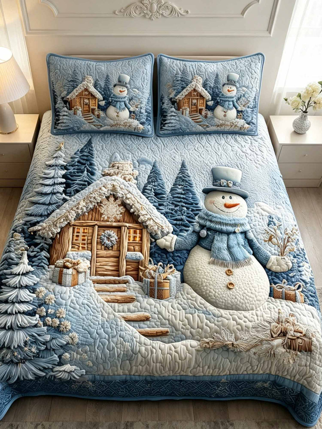Silent Snow 3-Piece Quilted Bedding Set