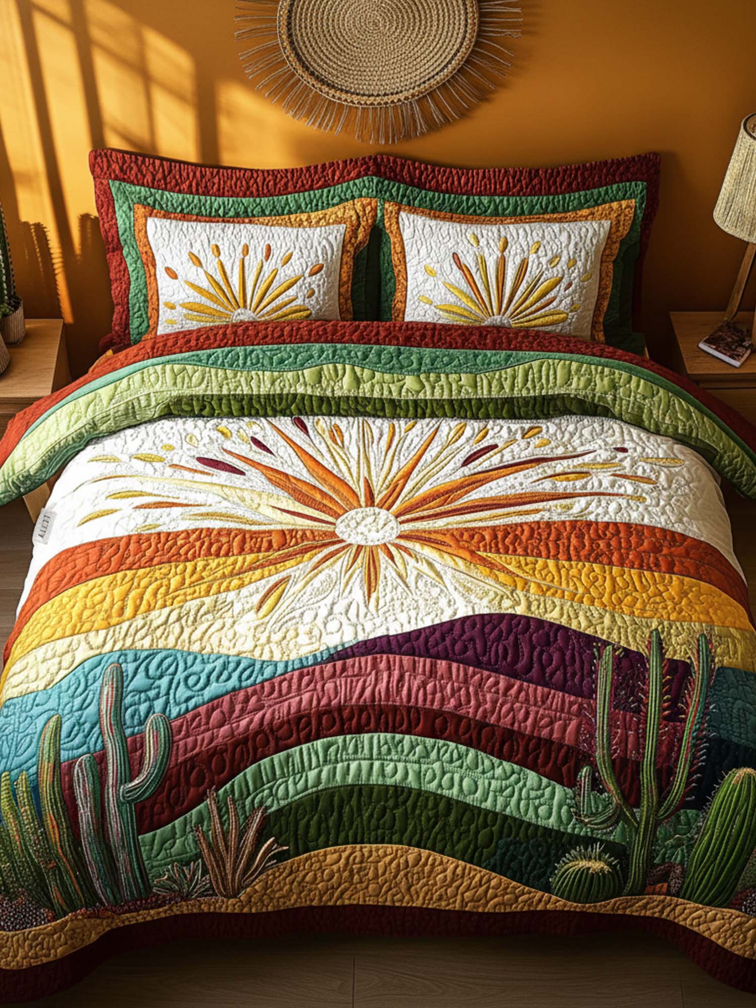 Cactus Sunset 3- Piece Quilted Bedding Set