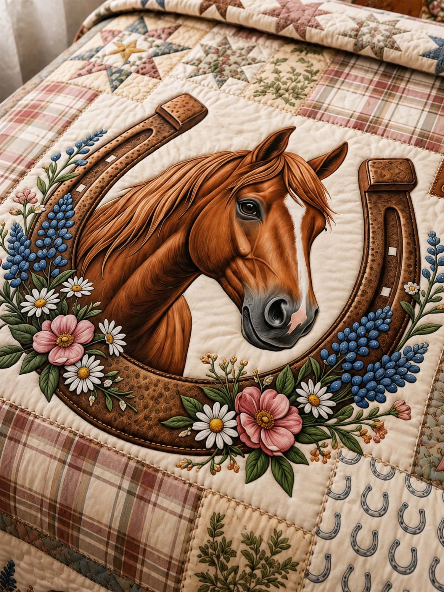 Western Horse Quilted 3-Piece Bedding Set – Luxury Quilted Bedding with Matching Pillow Shams