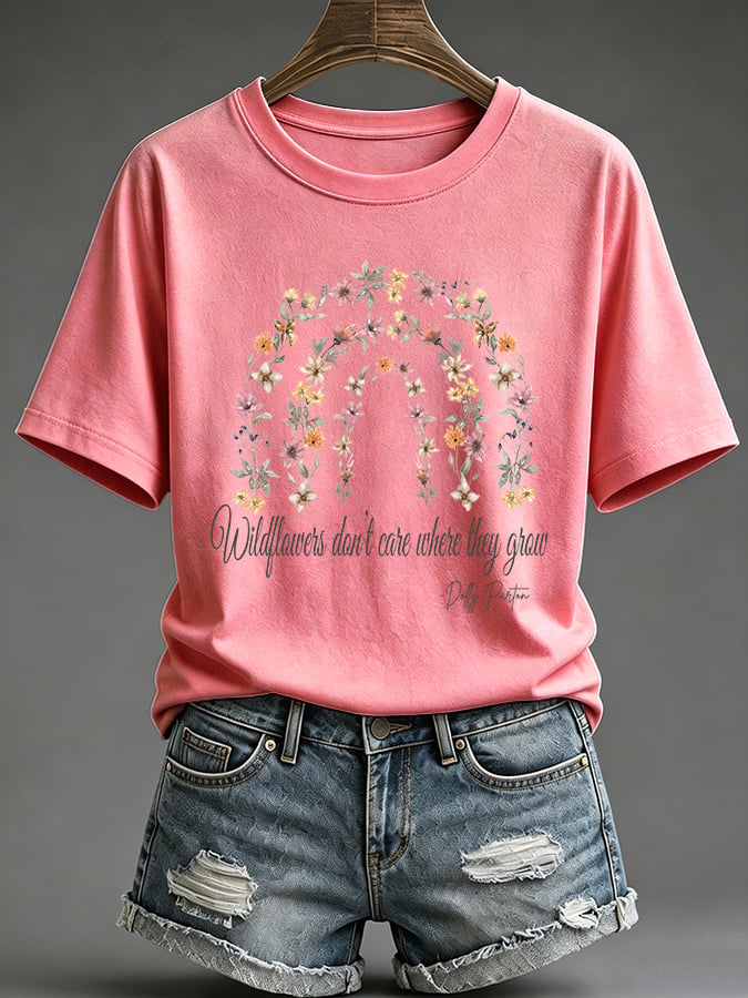 Retro Wildflowers Don't Care Where They Grow Print T-Shirt