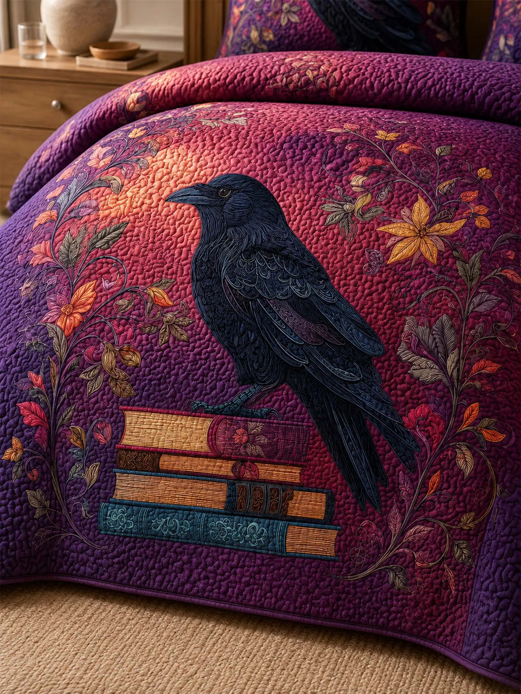 Raven Enchanted Library Quilted 3-Piece Bedding Set