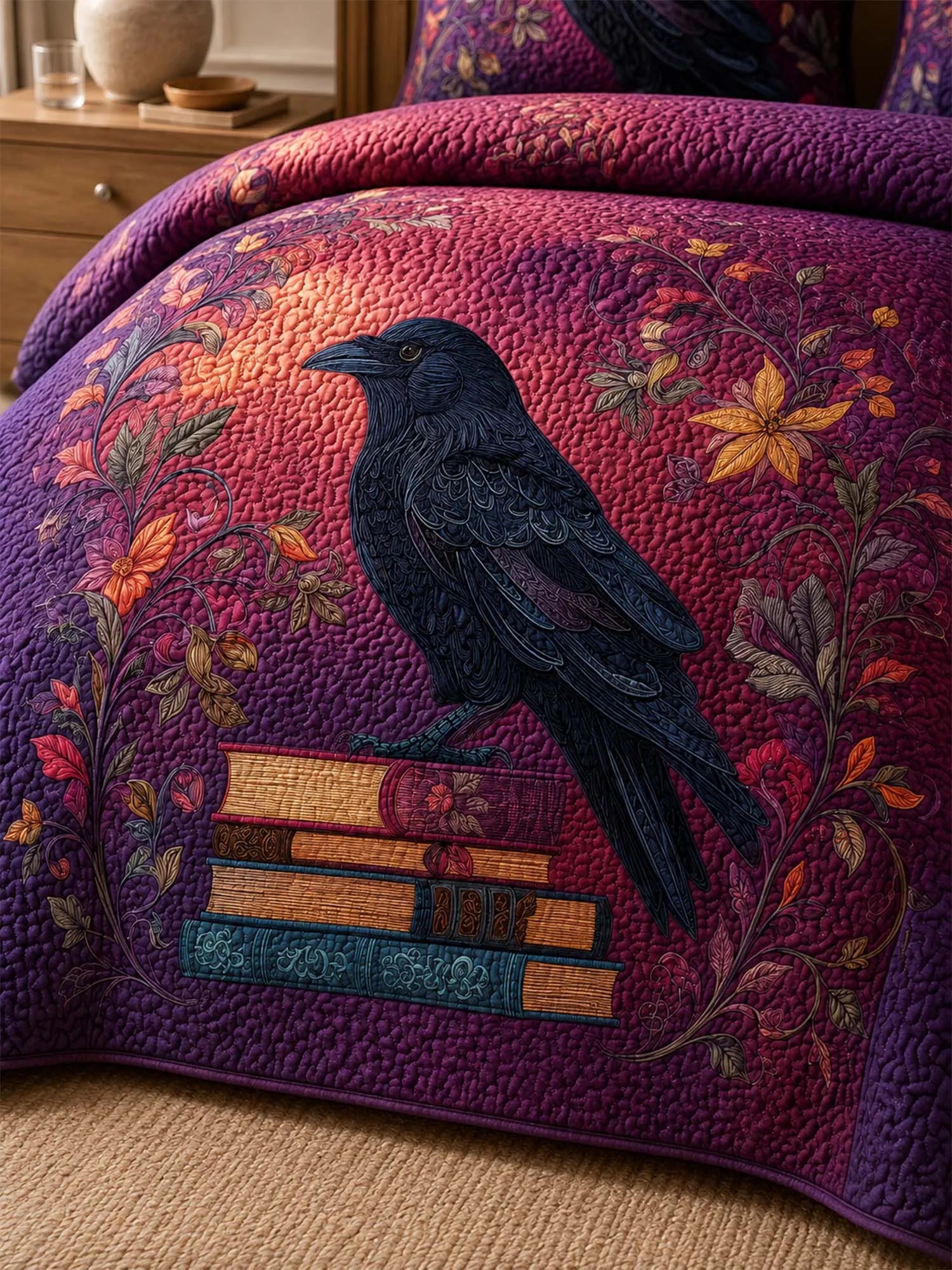 Raven Enchanted Library Quilted 3-Piece Bedding Set