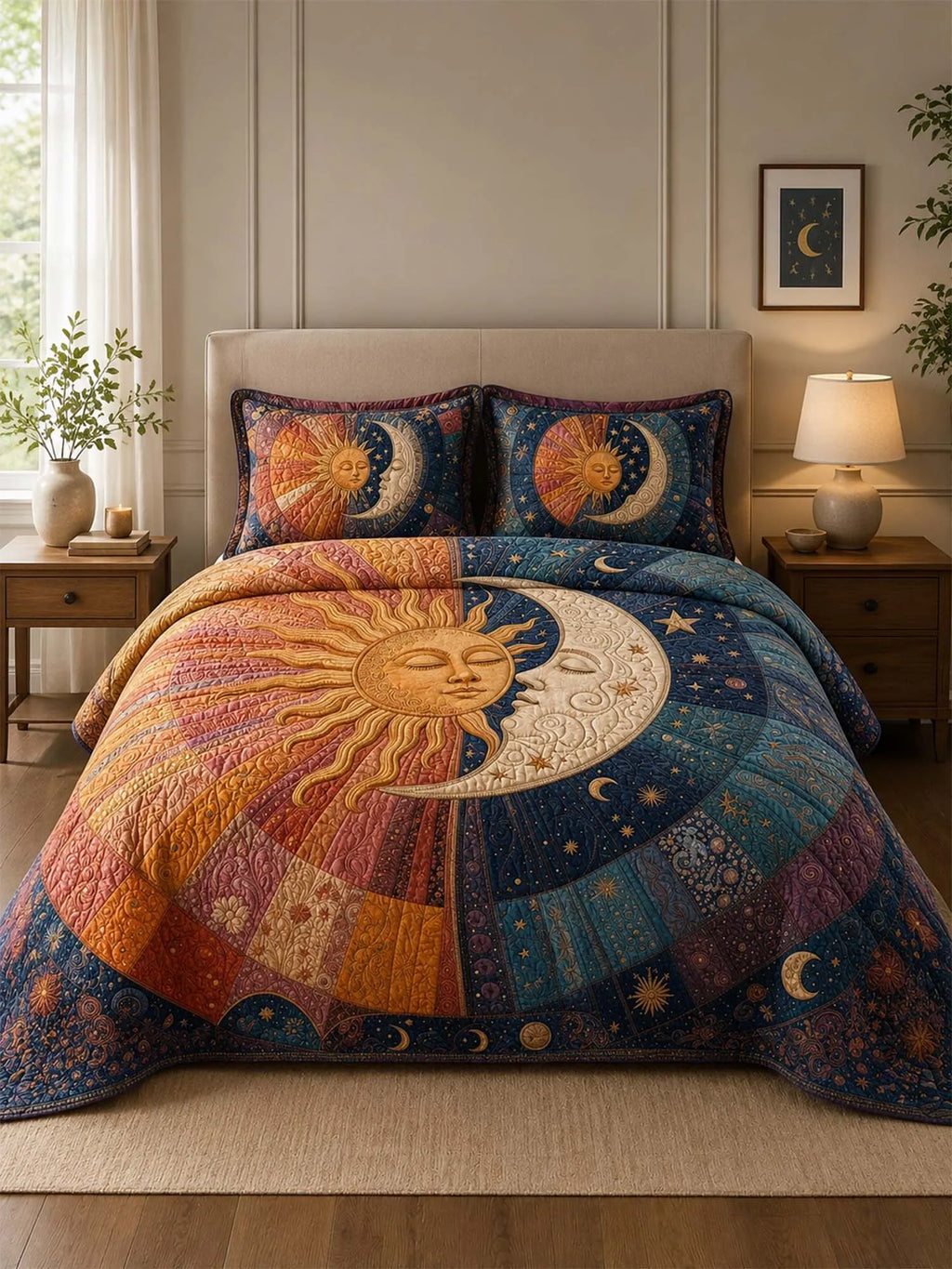 Sun Moon Celestial Dream Quilted 3-Piece Bedding Set