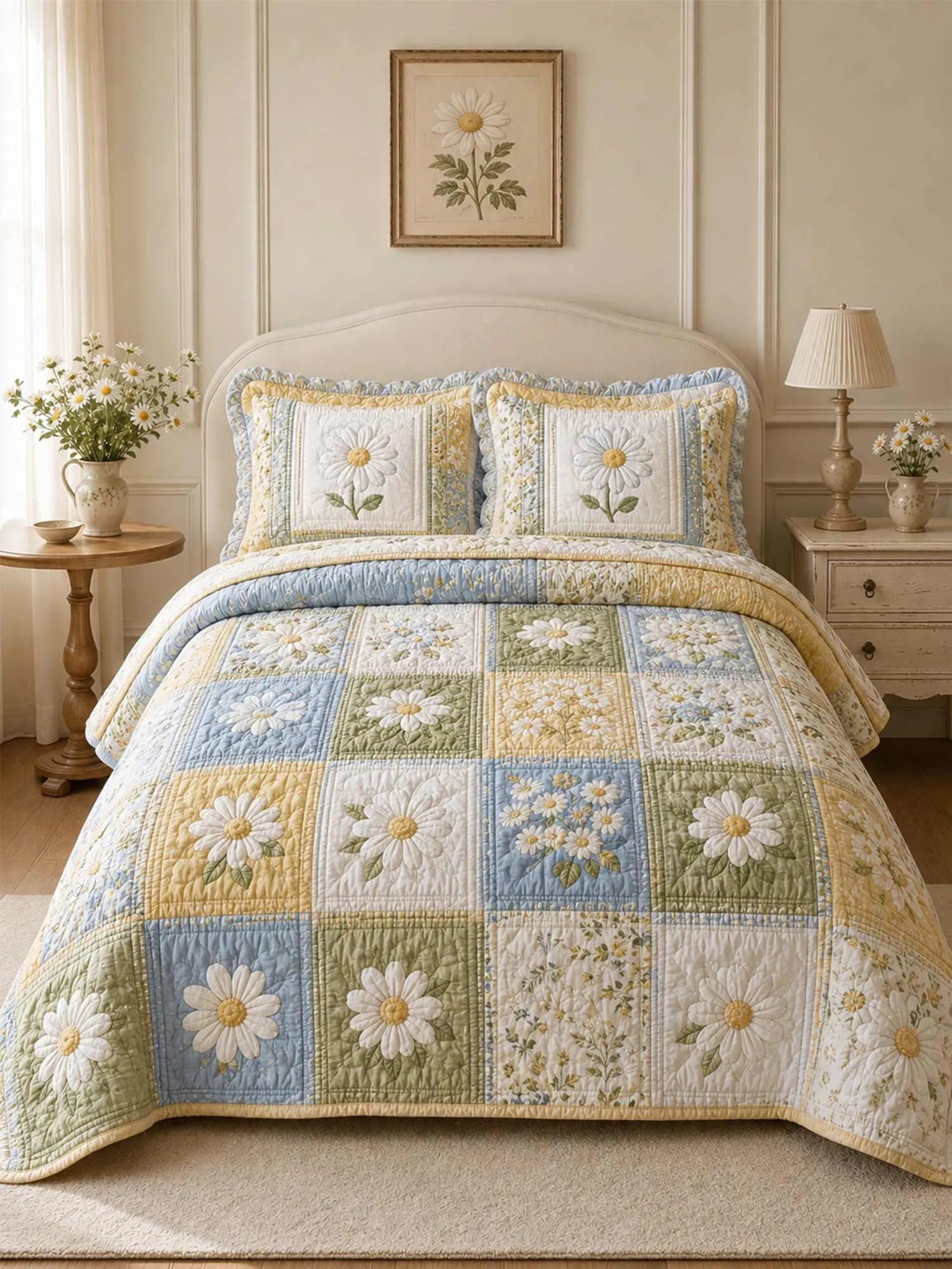 Daisy Garden Patchwork 3-Piece Quilted Bedding Set