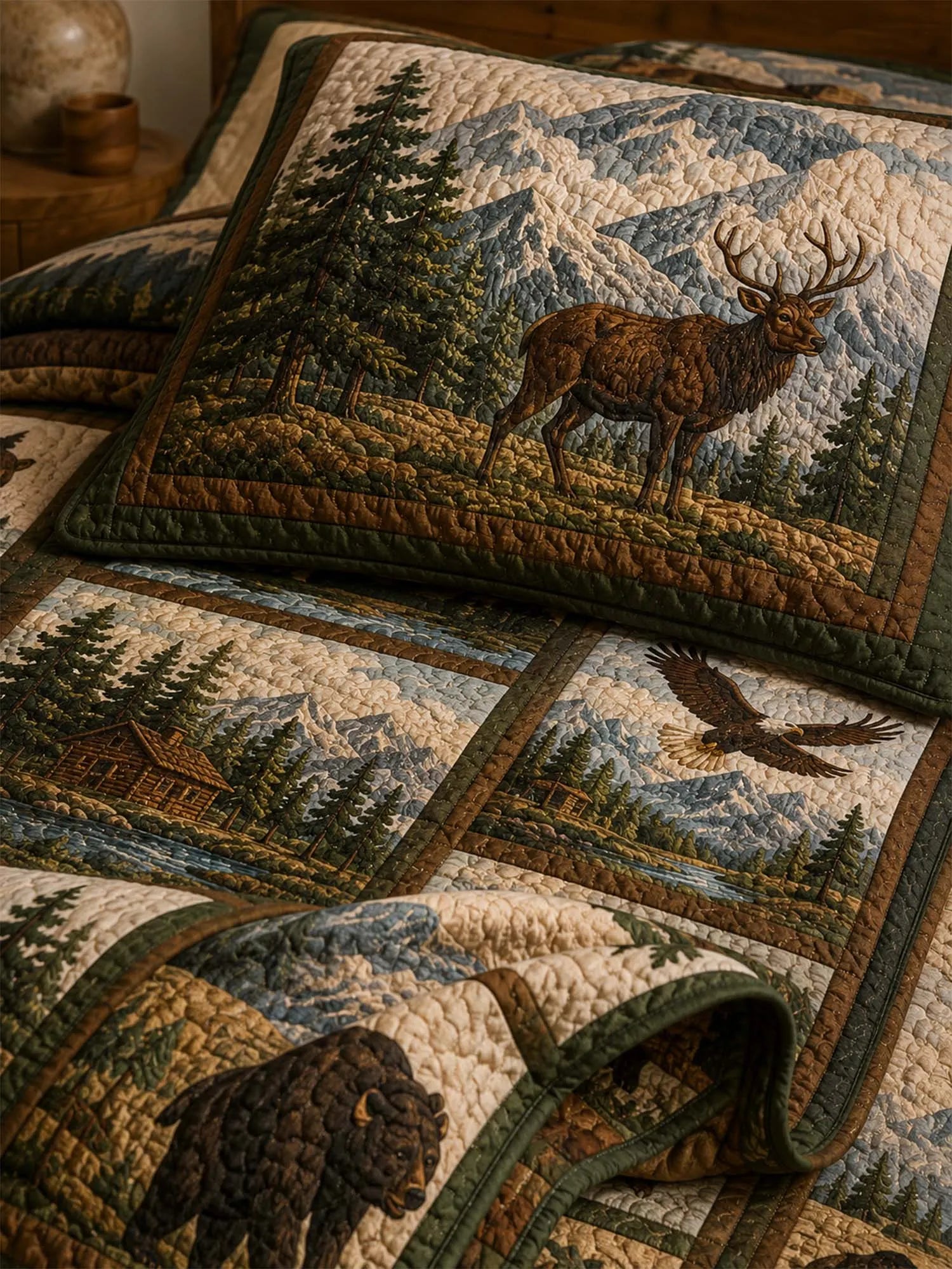 Vintage National Park Wildlife Quilted 3-Piece Bedding Set