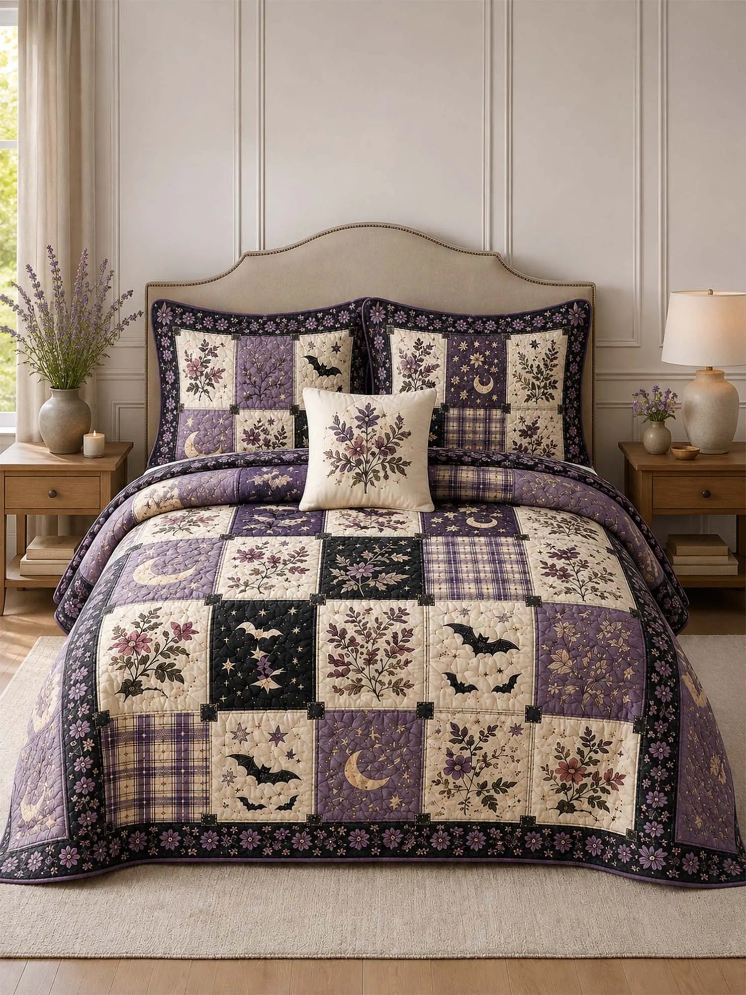 Mystic Lavender Garden Quilted 3-Piece Bedding Set