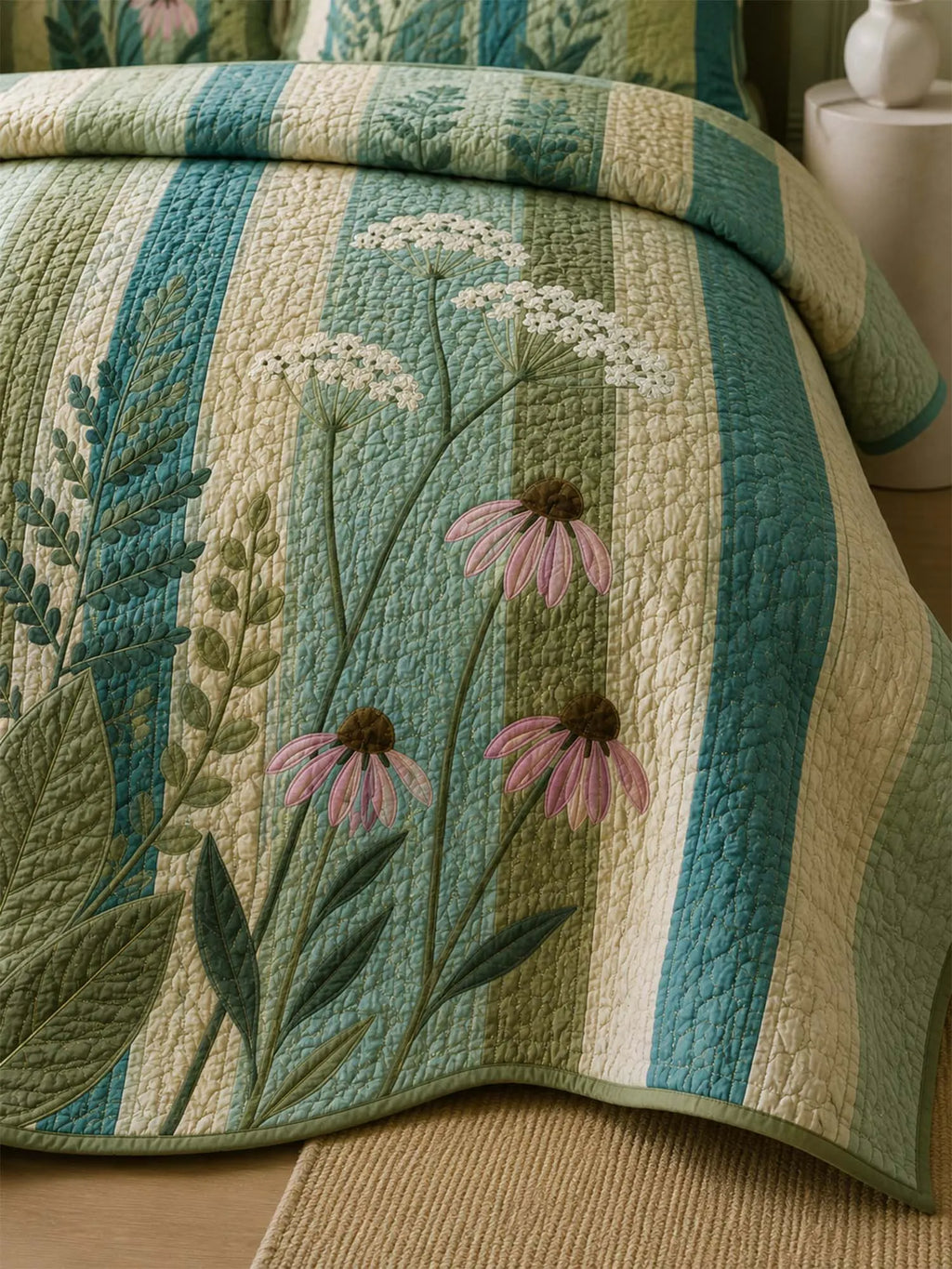 Wildflower Meadow Quilted 3-Piece Bedding Set – Cottage Garden Quilted Bedding With Matching Pillow Shams